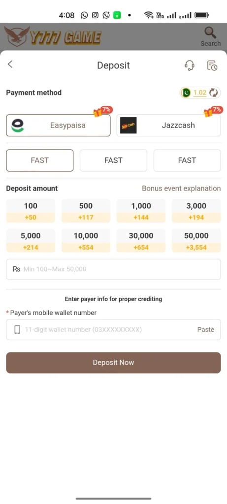 Y777 Game Deposit And Withdraw